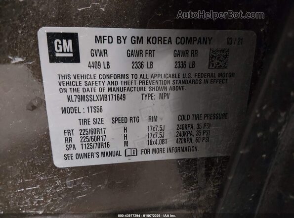 KL79MSSLXMB171649 2021 CHEVROLET TRAILBLAZER Brown Widok komory silnika