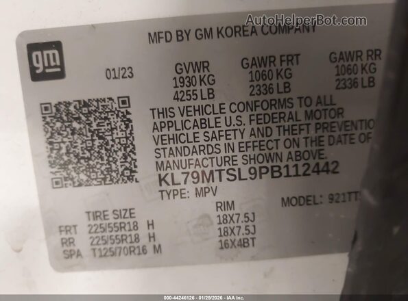 KL79MTSL9PB112442 2023 CHEVROLET TRAILBLAZER White Engine compartment view