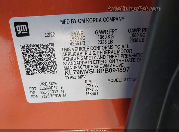 KL79MVSL8PB094897 2023 CHEVROLET TRAILBLAZER Orange Շարժիչի բաժամունքի տեսք
