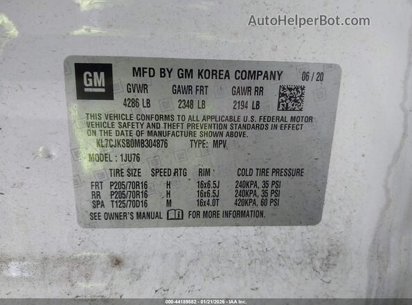 KL7CJKSB0MB304876 2021 CHEVROLET TRAX White Вид підкапотного простору