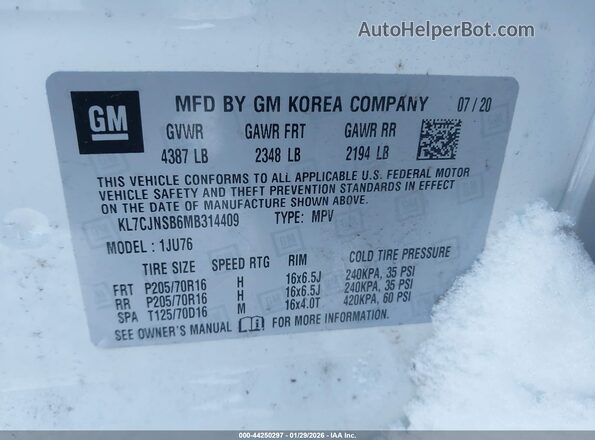 KL7CJNSB6MB314409 2021 CHEVROLET TRAX White Widok komory silnika