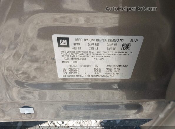 KL7CJNSM9MB375805 2021 CHEVROLET TRAX Pewter 