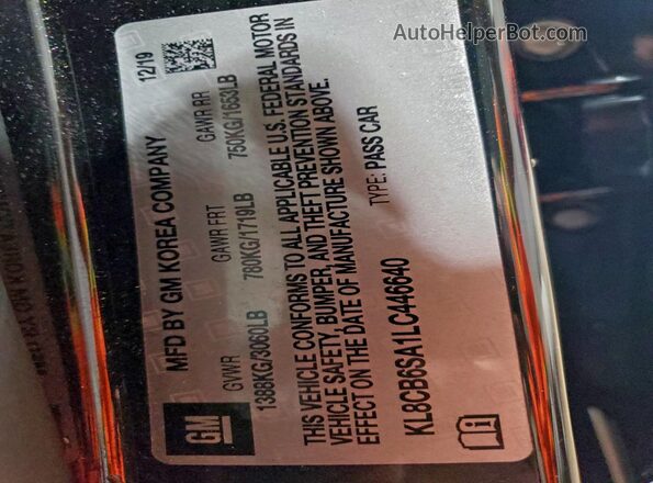 KL8CB6SA1LC446640 2020 CHEVROLET SPARK Black Vista del compartimento del motor