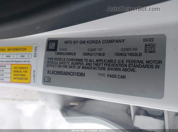 KL8CB6SA8NC016364 2022 CHEVROLET SPARK Silver Շարժիչի բաժամունքի տեսք