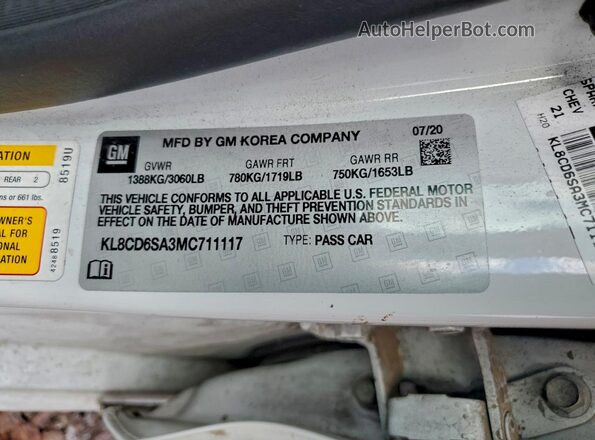 KL8CD6SA3MC711117 2021 CHEVROLET SPARK White 