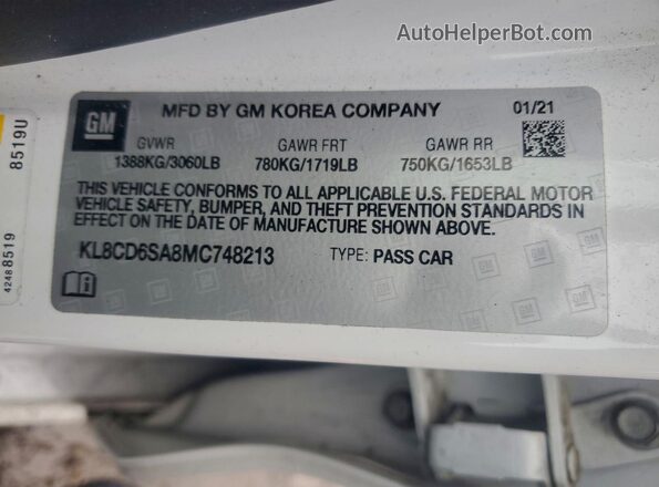 KL8CD6SA8MC748213 2021 CHEVROLET SPARK Белый 