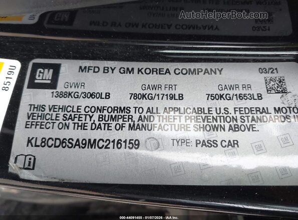KL8CD6SA9MC216159 2021 CHEVROLET SPARK Black Շարժիչի բաժամունքի տեսք