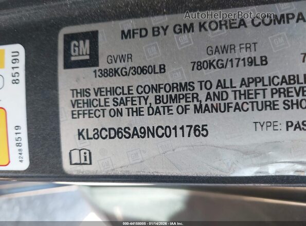 KL8CD6SA9NC011765 2022 CHEVROLET SPARK Gray Widok komory silnika
