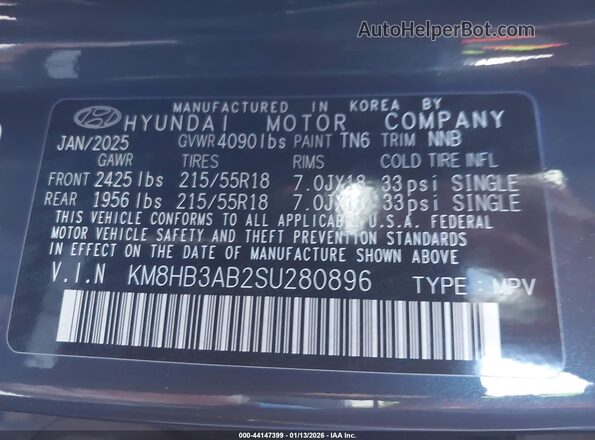 KM8HB3AB2SU280896 2025 HYUNDAI KONA Gray Widok komory silnika