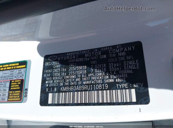 KM8HB3AB9RU110819 2024 HYUNDAI KONA White Շարժիչի բաժամունքի տեսք