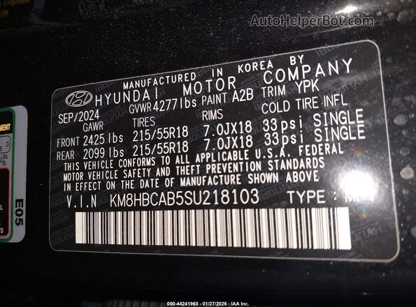 KM8HBCAB5SU218103 2025 HYUNDAI KONA Black 