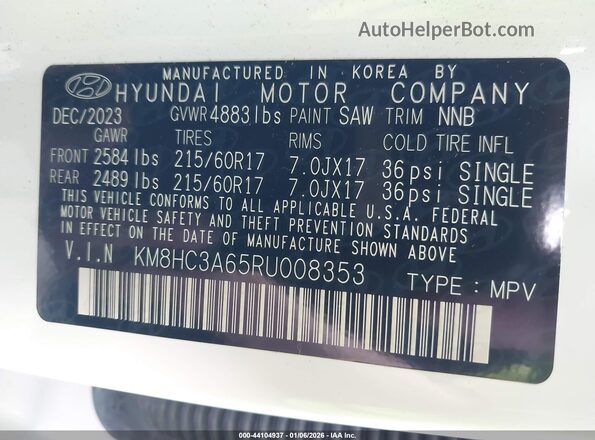 KM8HC3A65RU008353 2024 HYUNDAI KONA ELECTRIC Белый 