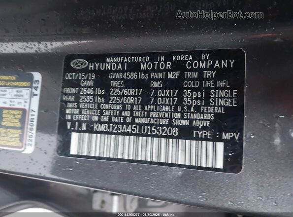 KM8J23A45LU153208 2020 HYUNDAI TUCSON Gray Շարժիչի բաժամունքի տեսք