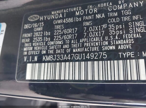 KM8J33A47GU149275 2016 HYUNDAI TUCSON Черный Вид подкапотного пространства