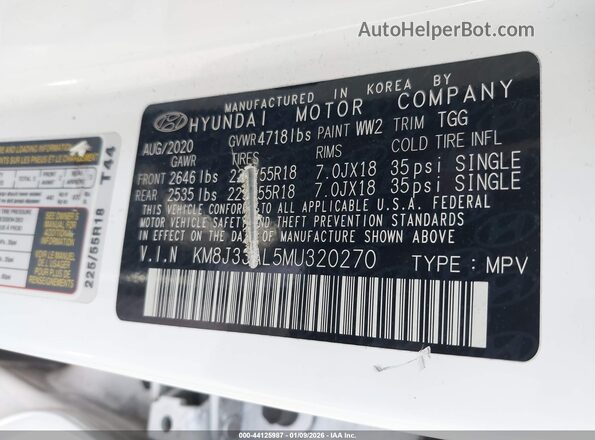 KM8J33AL5MU320270 2021 HYUNDAI TUCSON Белый Вид подкапотного пространства