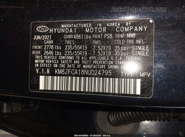 KM8JFCA18NU024795 2022 HYUNDAI TUCSON HYBRID Blue Вид підкапотного простору
