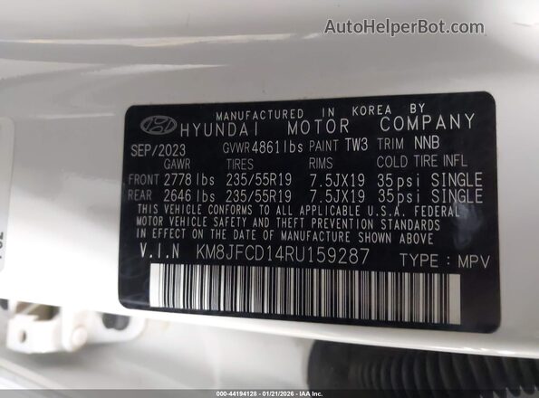 KM8JFCD14RU159287 2024 HYUNDAI TUCSON HYBRID Белый Вид подкапотного пространства