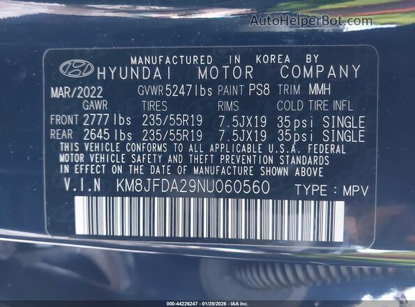 KM8JFDA29NU060560 2022 HYUNDAI TUCSON PLUG-IN HYBRID Black Vista del compartimento del motor