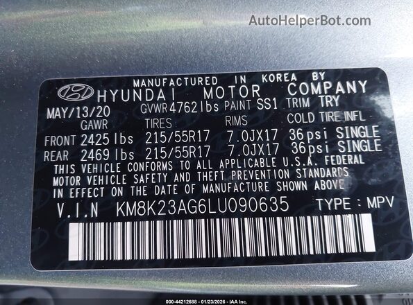 KM8K23AG6LU090635 2020 HYUNDAI KONA ELECTRIC Gray Widok komory silnika