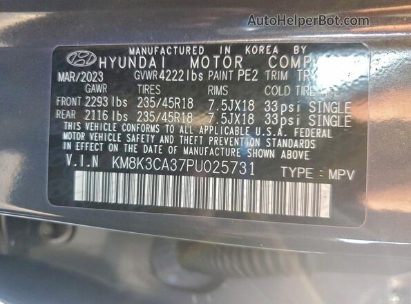 KM8K3CA37PU025731 2023 HYUNDAI KONA Gray 
