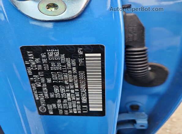 KM8K6CAB4NU919990 2022 HYUNDAI KONA Blue VIN კოდის სტიკერის ხედი