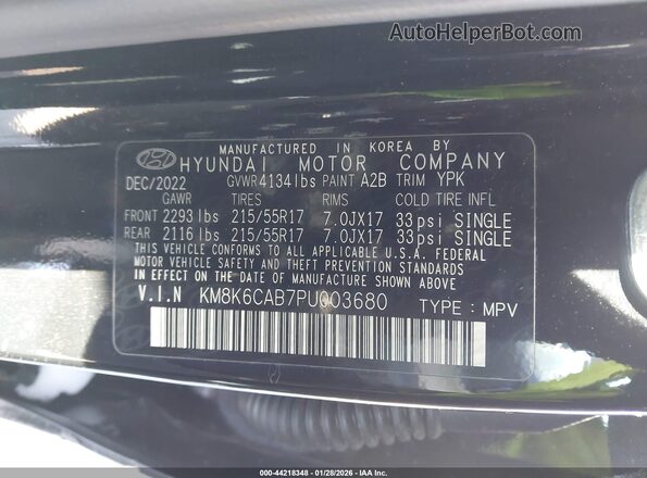 KM8K6CAB7PU003680 2023 HYUNDAI KONA Black 