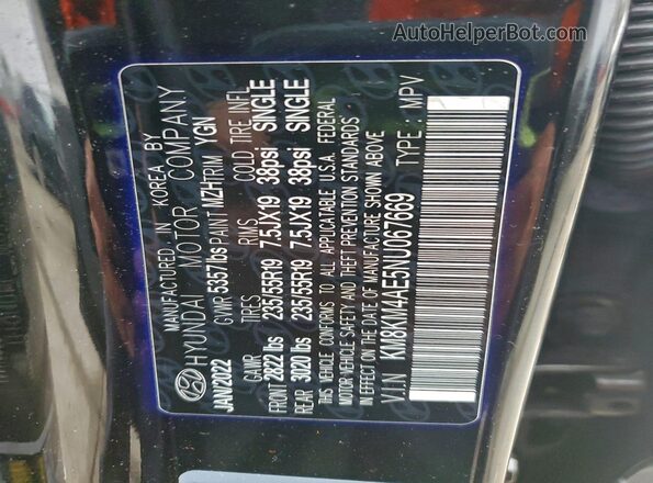 KM8KM4AE5NU067669 2022 HYUNDAI IONIQ Black VIN կոդի պիտակի տեսք