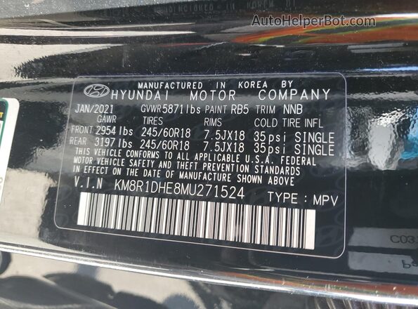 KM8R1DHE8MU271524 2021 HYUNDAI PALISADE Black 