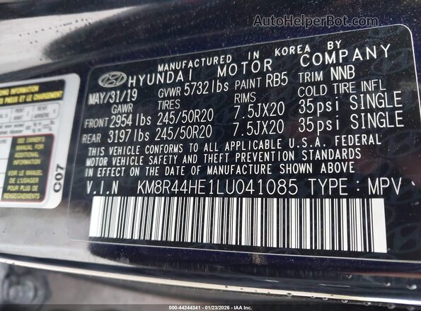 KM8R44HE1LU041085 2020 HYUNDAI PALISADE Black Widok komory silnika
