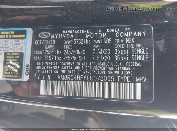 KM8R54HE6LU078095 2020 HYUNDAI PALISADE Black Շարժիչի բաժամունքի տեսք
