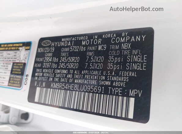KM8R54HE8LU095691 2020 HYUNDAI PALISADE White Vista del compartimento del motor