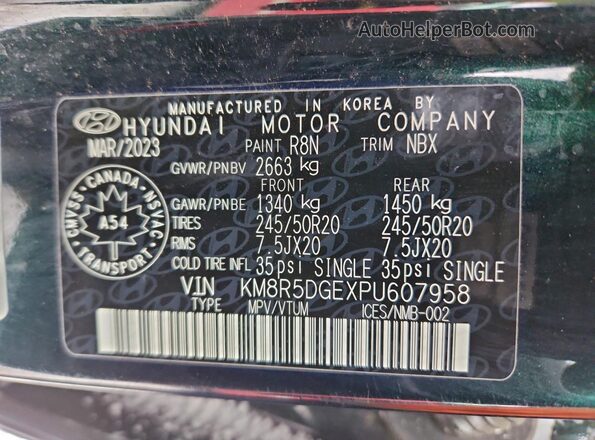 KM8R5DGEXPU607958 2023 HYUNDAI PALISADE Green Панорамний вид салону 360°