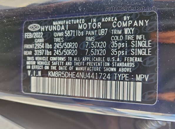 KM8R5DHE4NU441724 2022 HYUNDAI PALISADE Black 360 interior view