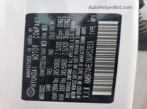 KM8R74HE1NU452819 2022 HYUNDAI PALISADE White 
