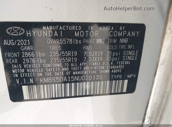 KM8S5DA15NU020135 2022 HYUNDAI SANTA FE HYBRID Белый Вид подкапотного пространства