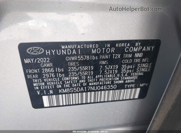 KM8S5DA17NU046350 2022 HYUNDAI SANTA FE HYBRID Silver Вид підкапотного простору