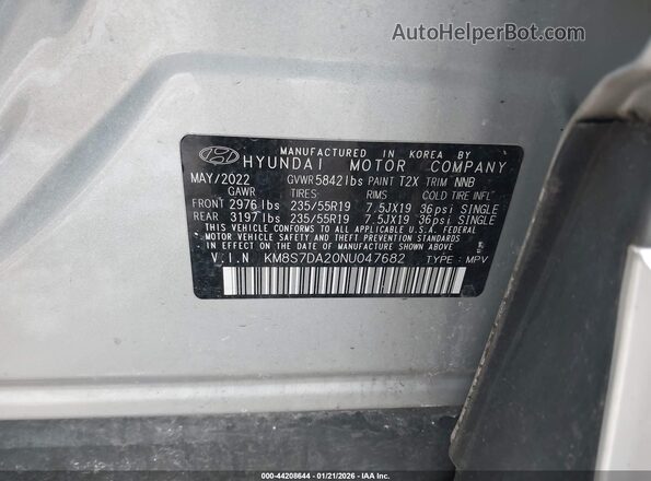 KM8S7DA20NU047682 2022 HYUNDAI SANTA FE PLUG-IN HYBRID Silver 