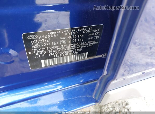 KMHC05LC8NU278155 2022 HYUNDAI IONIQ HYBRID Blue Engine compartment view