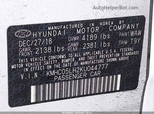 KMHC05LH2KU044777 2019 HYUNDAI IONIQ ELECTRIC White Շարժիչի բաժամունքի տեսք