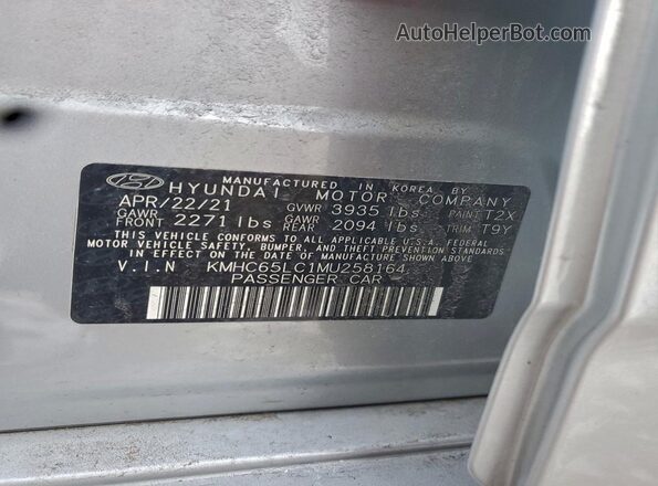 KMHC65LC1MU258164 2021 HYUNDAI IONIQ Silver Vista de la etiqueta del VIN