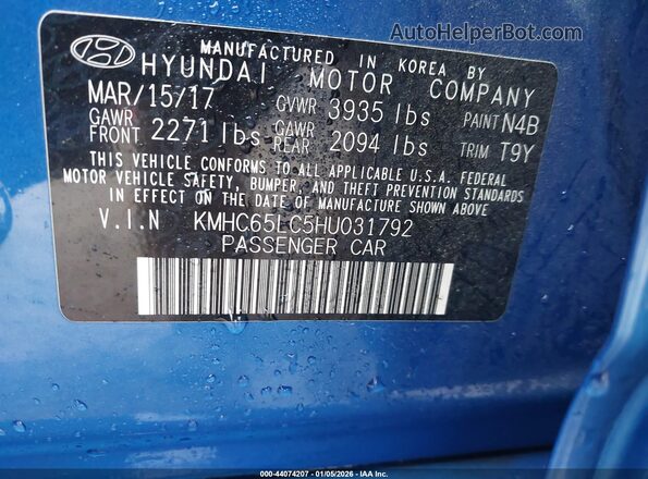 KMHC65LC5HU031792 2017 HYUNDAI IONIQ HYBRID Blue 