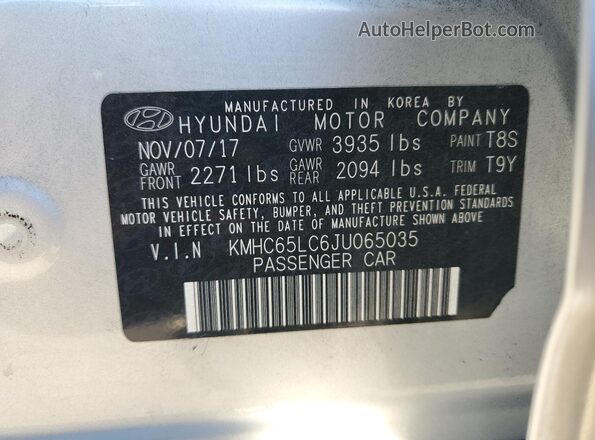 KMHC65LC6JU065035 2018 HYUNDAI IONIQ Silver Շարժիչի բաժամունքի տեսք