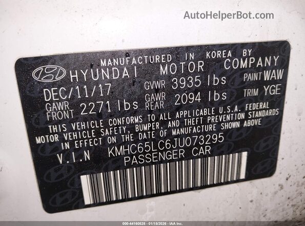 KMHC65LC6JU073295 2018 HYUNDAI IONIQ HYBRID White 