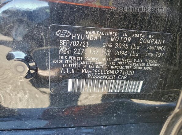 KMHC65LC6NU271820 2022 HYUNDAI IONIQ Black Вид наклейки з VIN-кодом