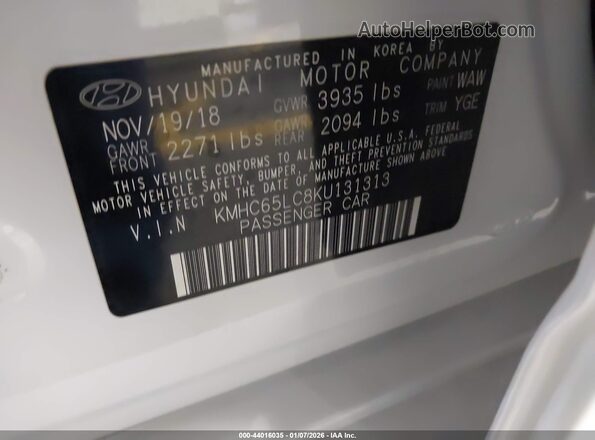 KMHC65LC8KU131313 2019 HYUNDAI IONIQ HYBRID White Vista del compartimento del motor