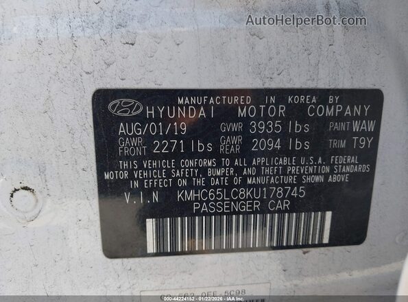 KMHC65LC8KU178745 2019 HYUNDAI IONIQ HYBRID Белый Вид подкапотного пространства
