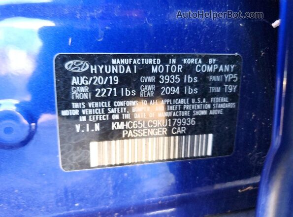 KMHC65LC9KU179936 2019 HYUNDAI IONIQ Blue ძრავის განყოფილების ხედი