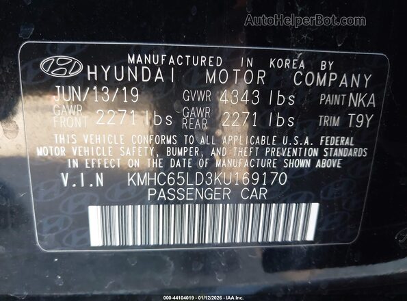 KMHC65LD3KU169170 2019 HYUNDAI IONIQ PLUG-IN HYBRID Black Widok komory silnika