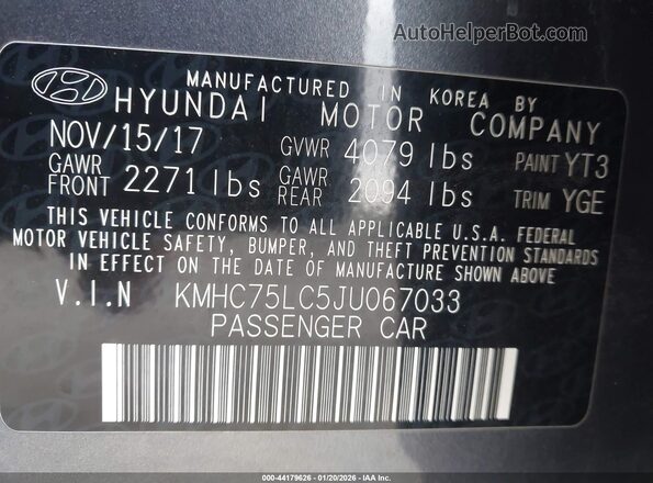 KMHC75LC5JU067033 2018 HYUNDAI IONIQ HYBRID Gray Widok komory silnika