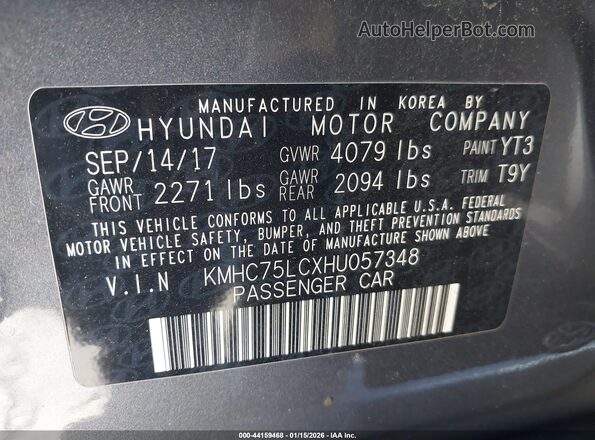 KMHC75LCXHU057348 2017 HYUNDAI IONIQ HYBRID Gray Շարժիչի բաժամունքի տեսք
